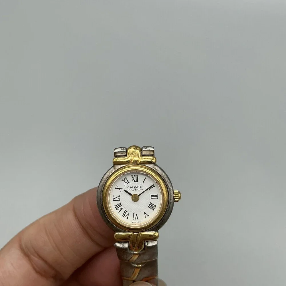 Caravelle By Bulova Womens Watch 19mm White Dial Two Tone New Battery 7.25